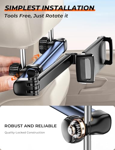 TRYONE Soporte Tablet Coche Reposacabezas [46CM Brazo Largo] [3 en 1 Extensible ] Porta Accesorios Carro, Sujeta Camper para iPad Pro/mini para Sumsung Tab/eReader/Switch/móviles/Otros 4,7-13 Pulgadas - imagen 9