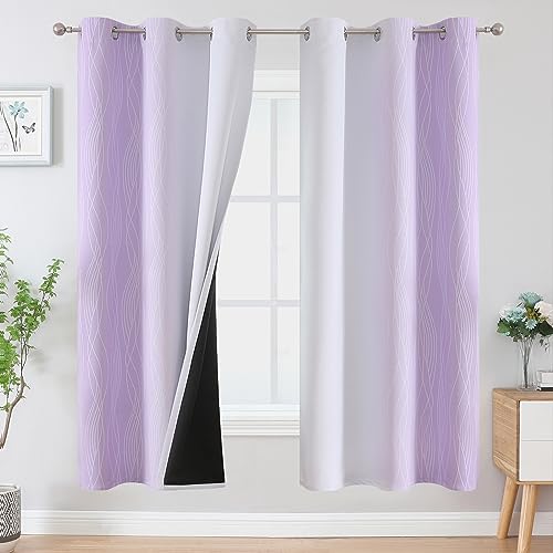 Estelar Textiler Lilac and Greyish White Ombre Blackout Curtains 72 Inches Length for Bedroom, Thermal Insulated Light Blocking Grommet Gradient Blackout Drapes for Living Room, 42Wx72L, 2 Panels