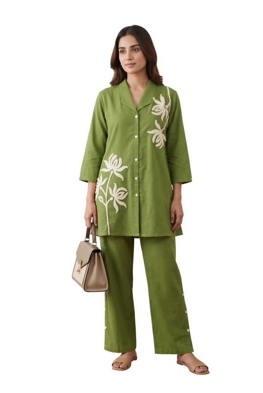 jisora Women's Green Embroidered Cotton Flex Co-ord Set-picture-33