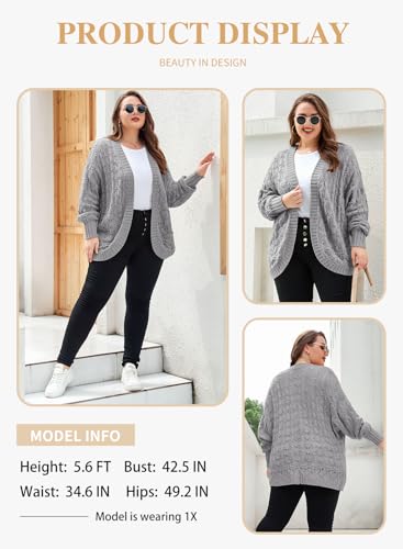 Image of Eytino Womens Plus Size Crochet Cardigan Sweater Long Sleeve Hollow Out Open Front Cardigans Outwear(1X-5X)