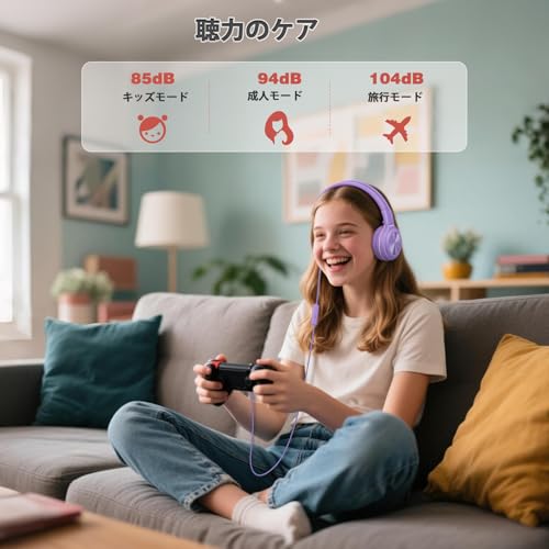 SIMOLIO 子供用ヘッドホン マイク付き 有線 聴覚保護 子供 成人 兼用 折りたたみ式 キッズ ヘッドフォン 授業/学校/旅行/映画/ゲーム/音楽など適用 パープル 904V