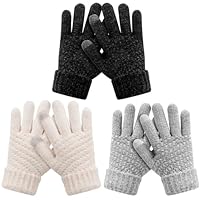 HAITHO Kinder Winter Handschuhe 3 Paar, Chenille Stricken mit Fleece Gefütterte Touchscreen Handschuhe für Teenager, Mädchen und Jungen 3-8 Jahre