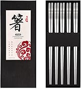 5 Pairs Titanium Plated Stainless Steel Chopsticks - 9.25 Inch, Non-Slip Tips, Square Laser Design, Gift Set - View #7