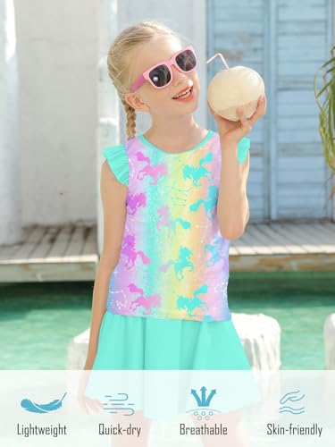 Image of Girls Swimsuit 2 Piece Ruffle Bathing Suit UPF 50+ Tankini Swimsuit Skirt with Lining Size 3-10