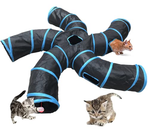 Cat Tunnel,5 Way Large Collapsible Tunnels Tube Upgrade with 6