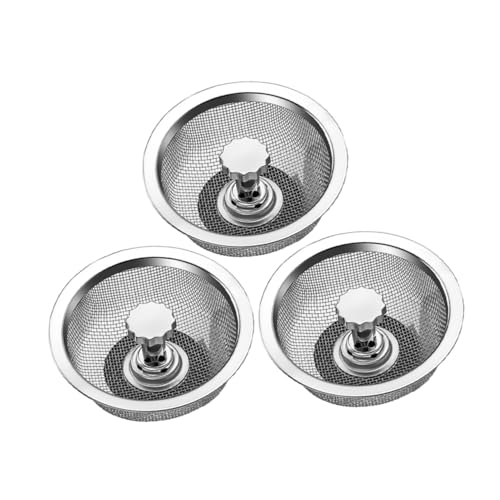 Lurrose 3 Piezas colador Fregadero Drenaje rallar colador de Basura domestico Quilates Cuenca Filtro de Fregadero del hogar colador colector de Fregadero desagüe Acero Inoxidable Plata