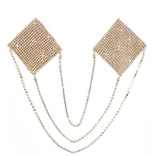 ZGMYC Sparkly Rhinestones Metal Chain Nipple Cover with Tassel, Reusable Adhesive Pasties Sexy Bra Body Chain