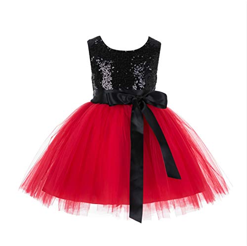 Sequins Tulle Junior Flower Girl Dress Wedding Tulle Dress Holiday Dress 123S L Black/Red