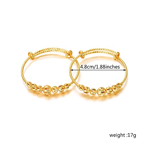 Image of Ethlyn 2Pcs /Lot Kids Jewelry Gold Plated Adjustable Beads Bracelet Bangle Birthday Christmas Gifts for Girls 4years old