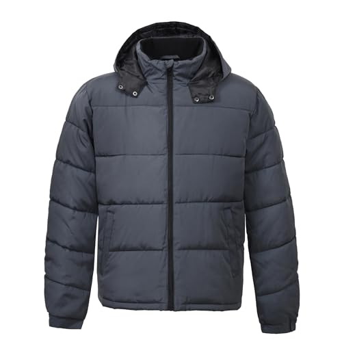Image of Men's Hooded Puffer Jacket Down Alternative Lightweight Warm Coat Stand Collar Winter Insulated Quilted Coat