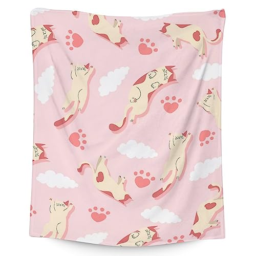 Cat Blanket Gifts - 30"x40" Cute Throw for Kids & Adults - Pink Soft Fuzzy Blankets for Couch & Office