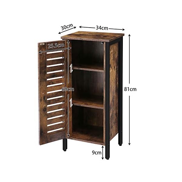 HOOBRO Storage Cabinet, Bathroom Floor Standing Cabinet, Small Sideboard, Tall Side Cabinet, Kitchen Cupboard with Door, Adjustable Shelves, for Living Room, Hallway, Bedroom, Rustic Brown EBF17CW01 - Image 7