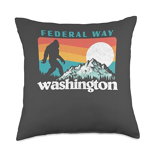 Bigfoot UFO Believer 2001 Tees Federal Way Washington Retro 80s Bigfoot Throw Pillow, 18x18, Multicolor