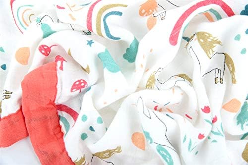 Baby 4 Layers Muslin Blanket Towel Bamboo Swaddle Extra Large 120 x 120CM Pre-washed Extra Thickness Ultra Soft Breathable Newborn up to 5 Years Animal Pattern (Unicorn)