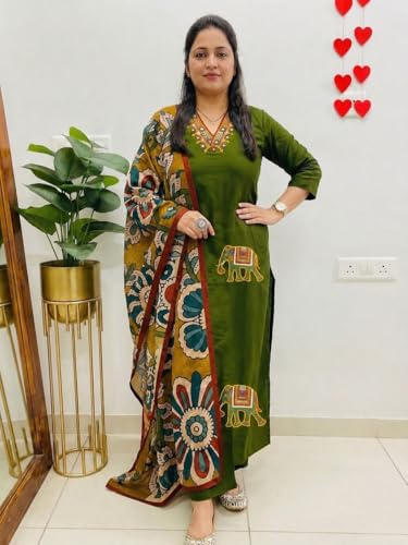 Image of ANNI Designer Kurta Set for Women Viscose Embroidered | Kurta Pant Dupatta Set for Woman | Straight 3 Piece Outfit V Neck 3 /4 Sleeve Stylish Ethnic Dress Trendy Womens Clothing