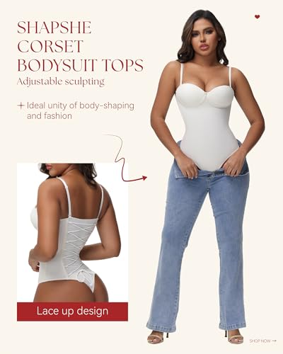 Image of SHAPSHE Strapless Shapewear Corset Bodysuit Tops for Women Tummy Control V Neck Thong Body Shaper Going Out Outfits