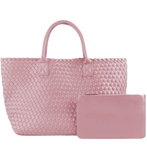 Image of SporGenius Woven Tote Bag Large Vegan Leather Totes Bag, Fashion Handwoven Purses for Women
