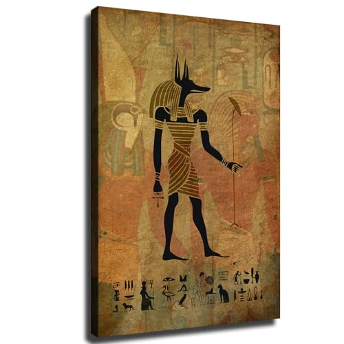 Egyptian Anubis Print Vintage Ancient Egypt Poster Prints Canvas Painting Wall Art for Living Room Bedroom Printins Wall Decor Gift (8x12inch-No Framed)