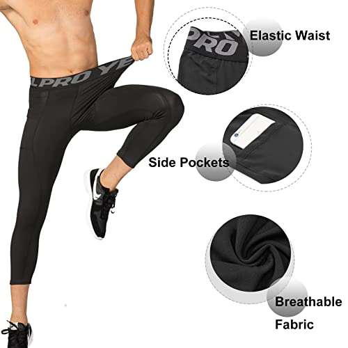 Abtioyllz 3 Pack Men's 3/4 Compression Pants Athletic Leggings Running Capri Tights Pocket Cool Dry Gym Basketball Baselayer #TOP1
