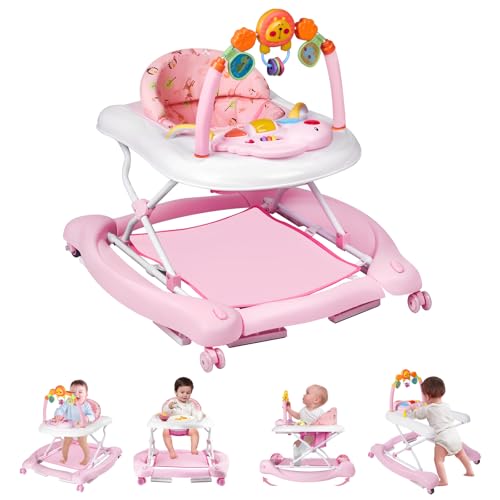 baby walker 5 in 1 baby walkers for boys girls 6-12 months foldable walkers for babies with bouncer amp feeding tray music adjustable heights activity walker for infant