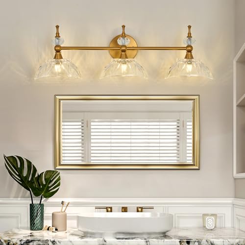Image of Vintage Bathroom Light Fixtures Gold Bathroom Vanity Light with Glass Shade G9 Bulb Wall Sconces Lighting for Bedroom Living Room Kitchen Hallway