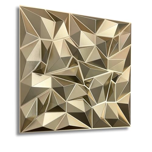 Paneles 3D de 50 x 50 cm, paneles de plástico PVC, paneles de pared, para sala de juegos, techo, aspecto 3D, 8 unidades, 2 m², PVC 3D, D101, oro champán