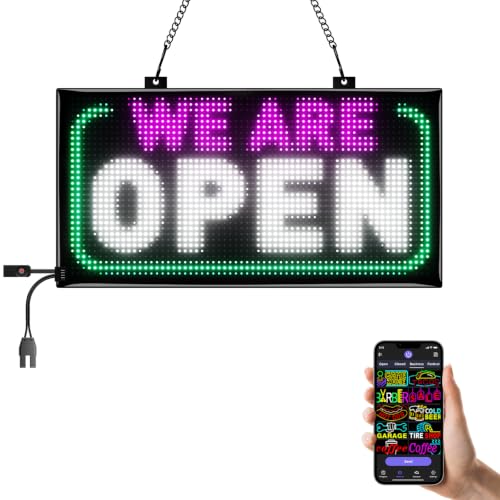 Image of Programmable LED Open Sign, P5 Resolution Indoor Store LED Sign, Bluetooth APP, for Business Retail Shop Window Display (13 inch x 8 inch /P5 Res.)