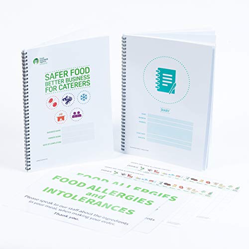 Libro sulla sicurezza alimentare 2024, per catering, ristoranti e asporto, con diario di 13 mesi, 2 poster laminati per allergeni (A4) e 2 fogli di contenuto di allergeni, Safer Food Better Business
