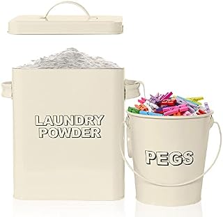 Denny International® Vintage Retro Laundry Powder Container Washing Tin Tablet Storage Box and Peg Can