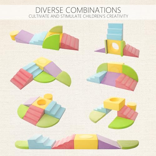 Foam Climbing Blocks Large-Scale Playset with Crawl Through Tunnel & Soft Fabric - 7+1 Piece Indoor Play Gym for Toddlers & Baby - Big Blocks Climber Toy for Crawling, Walking & Active Play (No Balls)