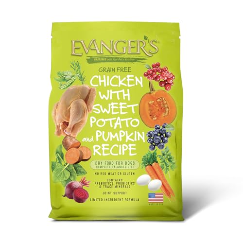 Evanger's Grain Free Chicken with Sweet Potato & Pumpkin Dry Food for Dogs – 16.5 lb Bag – Deboned Chicken, Omegas 3 & 6, Probiotics – All Life Stages Formula
