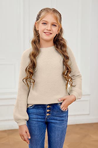 Imily Bela Girls Pullover Sweaters Kids Long Sleeve Drop Shoulder Sweaters Casual Boat Neck Knit Jumper Tops Apricot #TOP1