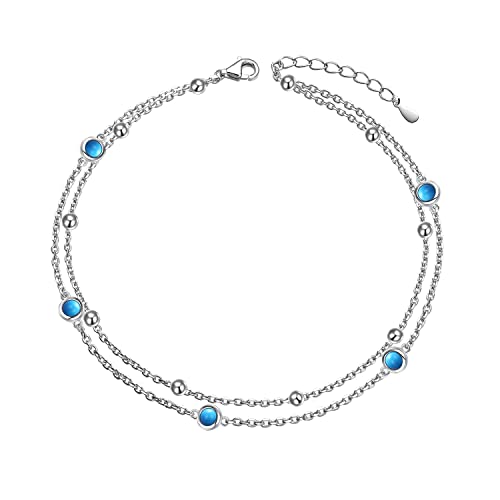 Image of Flyow Anklet for Women S925 Sterling Silver Adjustable Foot Beaded Heart Charm Ankle Bracelet Anklets Jewelry