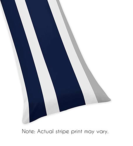 Image of Sweet Jojo Designs Navy Blue, Gray and White Stripe Full Length Double Zippered Body Pillow Case Cover