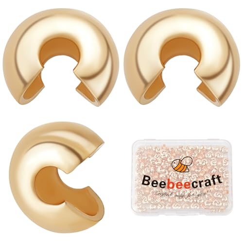 Beebeecraft 300 uds., Cubiertas de Cuentas de Crimpado Chapadas En Oro de 18K, Cubiertas de Nudos de Cuentas de Crimpado Abiertas Semiredondas de Metal, Tapas de 4mm para Fabricación de Joyería DIY