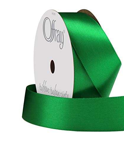 Image of Berwick Offray 068878 7 /8 inch Wide Single Face Satin Ribbon, Emerald Green, 6 Yds