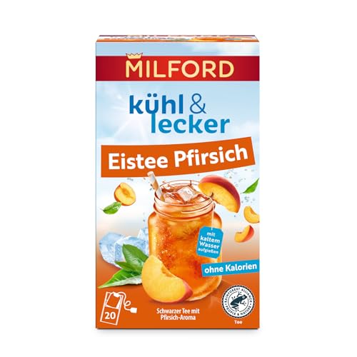 Milford kühl & lecker Eistee Pfirsich | Ohne Kalorien | Ohne Zucker | Laktosefrei | Glutenfrei | Vegan | 20 Teebeutel | 50 g