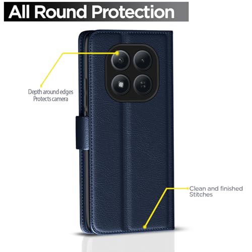 Image of Amazon Basics Flip Cover for Redmi Note 15 Pro 5G Leather Finish | Wallet Stand and Shock Proof | Inside TPU with Card Pockets | Complete Protection Flip Case (Blue)