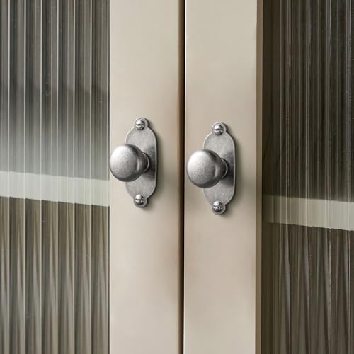 Image of Goo-Ki Antique Sliver Zinc Alloy Cabinet Knob with Backplate - Single Hole Center Cabinet Pull Hardware for Bedroom, Kitchen, 2 Pack(8611-G013)