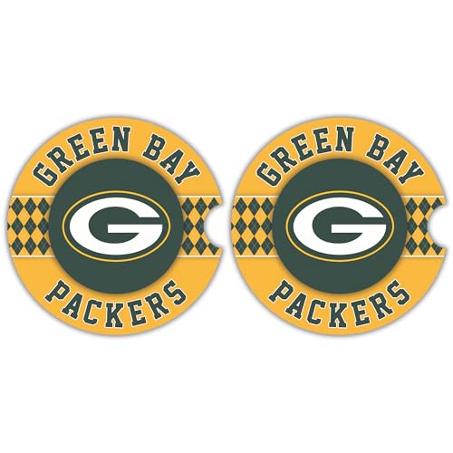 Green Bay Packers Set of 2 Car Coasters by Fan Creations | Removable Absorbent Ceramic Stone Coasters - Ideal Gift for Everyday and Die Hard Football Fans - Show Your NFL Team Spirit