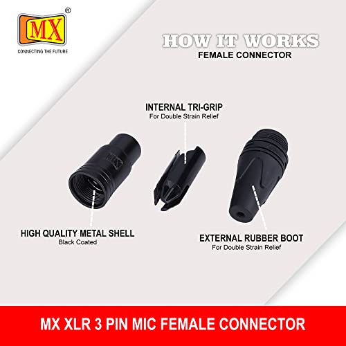 Image of MX 3 Pin XLR connector Microphone Connector pin Pure Copper Nickel Plated Pins1 for High Conductivity microphone cable connector PERENT (3 PIN BLACK COATING, Pack of 10, Female Connector)