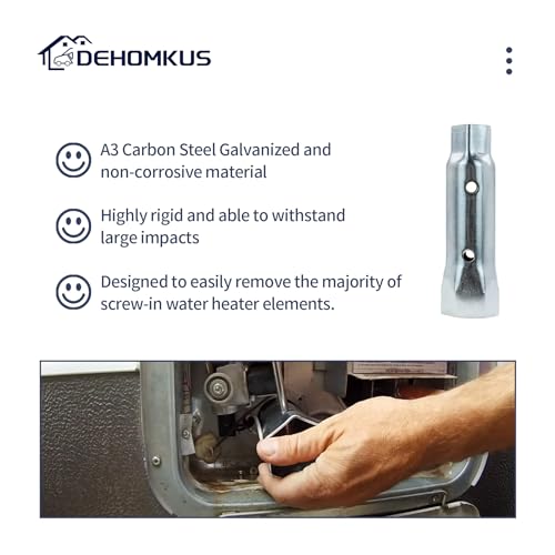 Image of RV Water Heater Element Wrench Socket, Carbon Steel Galvanized Construction Dual Hex Wrench Removal Tool, 1-1 /16 inch x 1-1 /2 inch x 6 inch, for All Residential and RV Camper Travel Trailer Motorhome