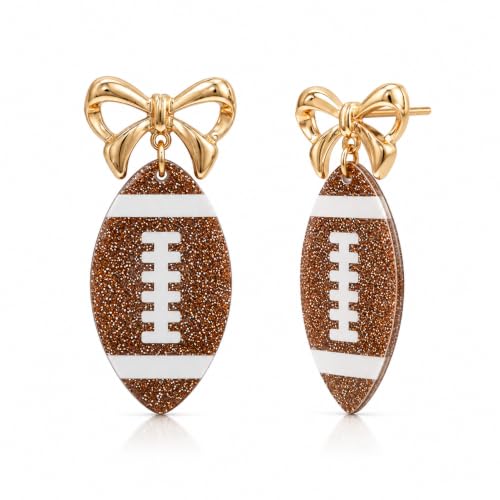 Football Earrings for Women Football Mom Shirt Accessories Acrylic Bow Cheer Dangle Earrings for Game Day Outfits for Women Team Sports Fan Jewelry Gifts