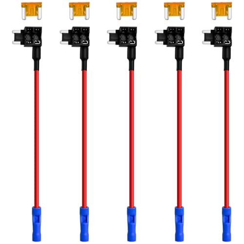 MuHize Low Profile Mini Fuse Tap - Upgraded Locking Clip Adapter with 5A Fuse for RV SUV Truck 2000-2025 Models | Anti-Vibration Design