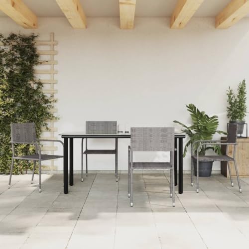 CKioict Muebles terraza Exterior Muebles terraza Sofa Exterior Juego de Comedor jardín 5 pzas ratán sintético Acero Gris negroPara terrazas, Balcones, Jardines