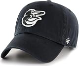 47 Brand MLB Black White Outline Primary Logo Clean Up Adjustable Baseball Cap Hat, Adult One Size Fits All - Baltimore Orioles Black White Outline