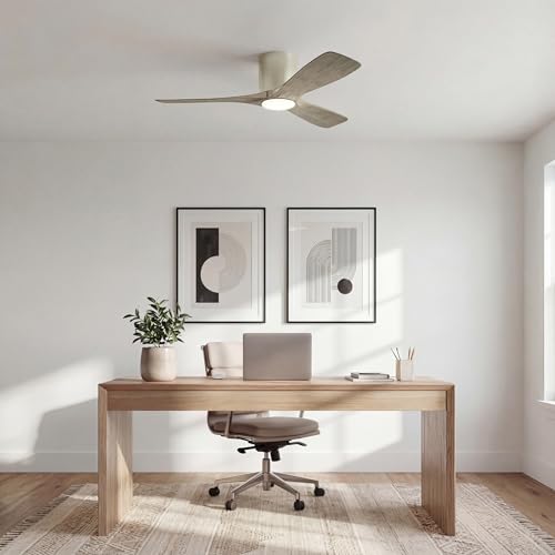 Image of Kichler Volos 48 inch Ceiling Fan With LED Light, Brushed Nickel, 300032NI | Wall Control, Contemporary Indoor Fan, Low Profile Ceiling Fan with Light