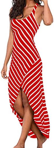 Kancystore Women's Summer High Low Stripe Dress Casual Racerback Tank Maxi Dress (Red, XXL)