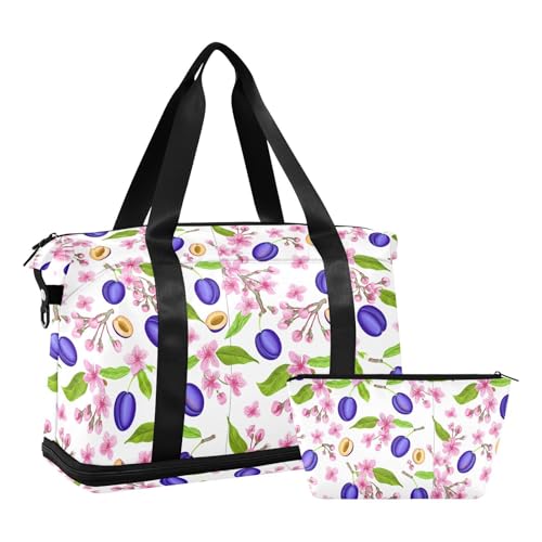 Blossom Fruit White Travel Duffel Bag for Women Men Gym Bag with Shoe Compartment Wet Pocket Carry On Weekender Overnight Bags for Travel Gym Yoga School2