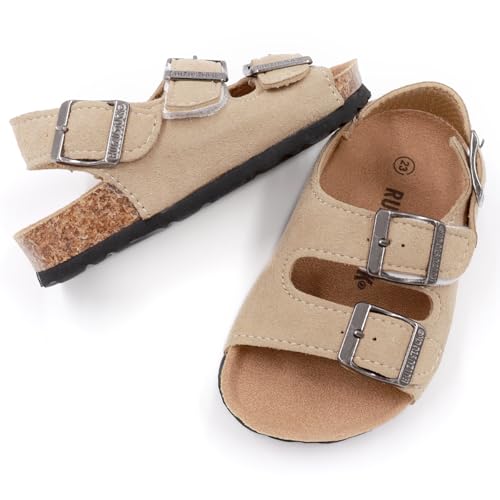 Image of Kid Sandals Boys Girls Comfort Cork Footbed Summer Slides Sandals Toddler Adjustable Buckle Slip-On Sandal Open Toes Casual Flat for Little Kid /Big Kid